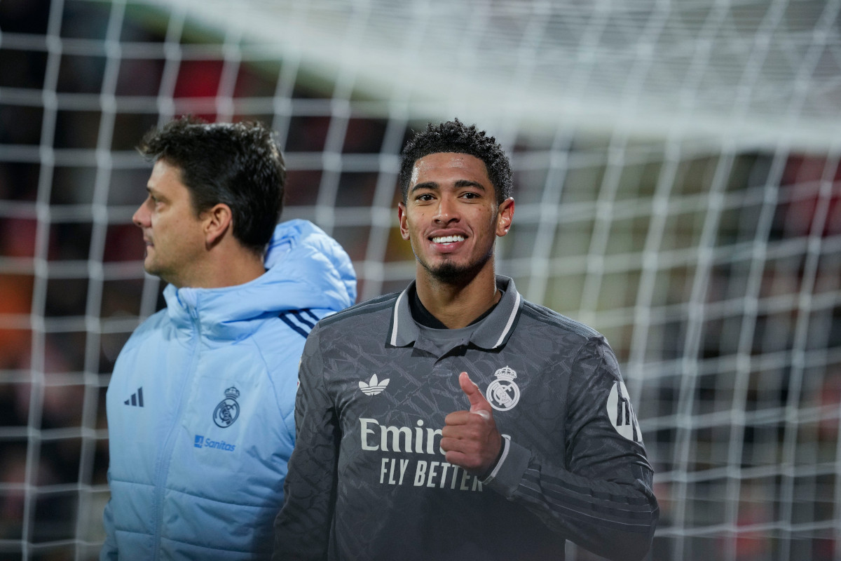epa11763569 Jude Bellingham del Real Madrid gesticola dopo il goal del 3-0 durante la partita della Liga spagnola tra Girona FC e Real Madrid, a Girona, Spagna, 07 dicembre 2024. EPA-EFE/ALEJANDRO GARCIA