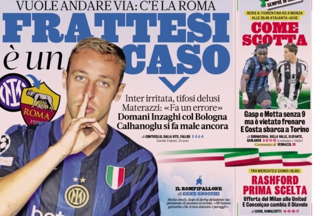 I titoli di oggi: Problema Frattesi per l'Inter, la rabbia
